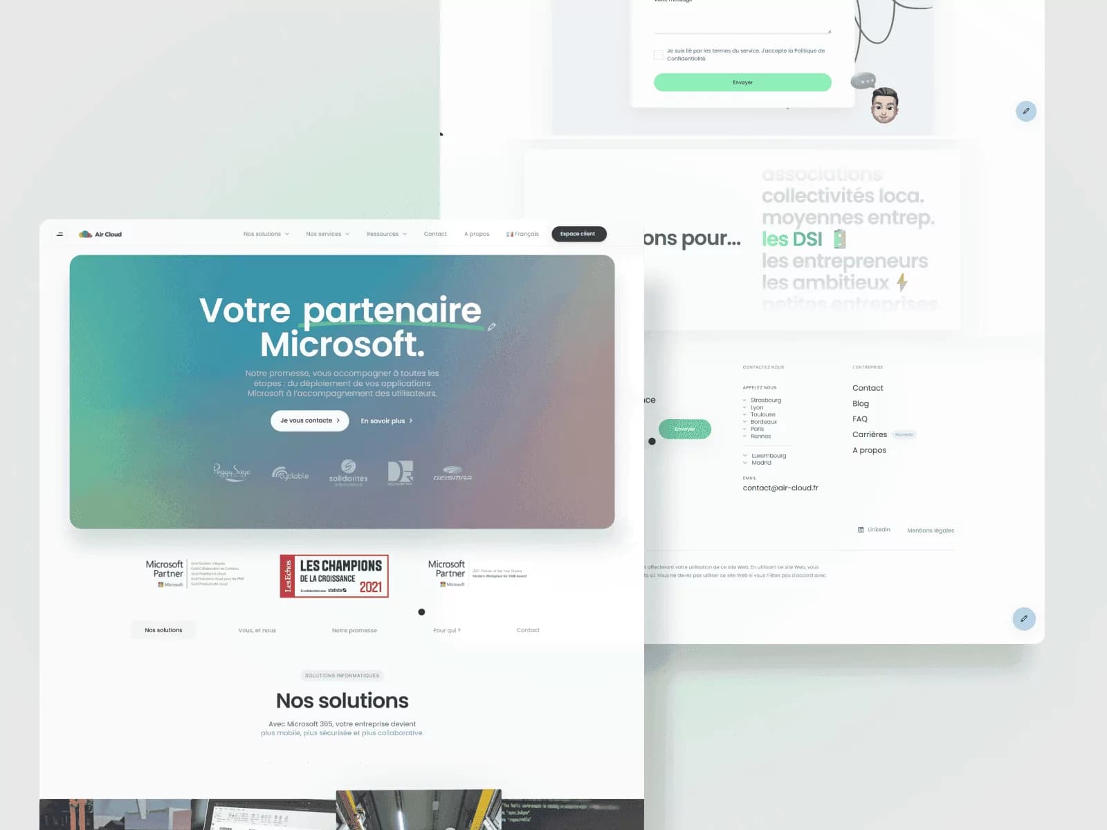 Accueil et section solutions de la première version