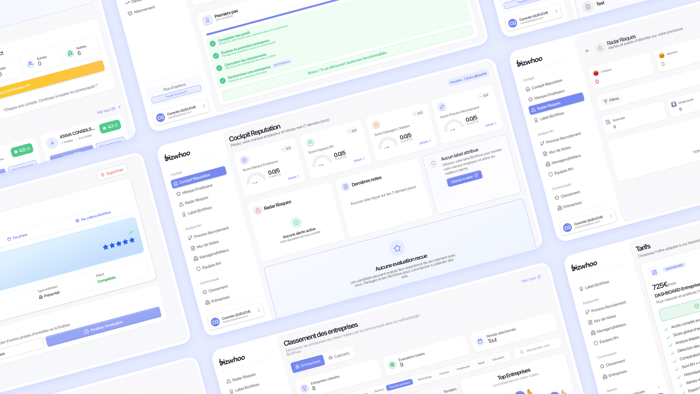 Aperçu des écrans de l'application Bizwhoo