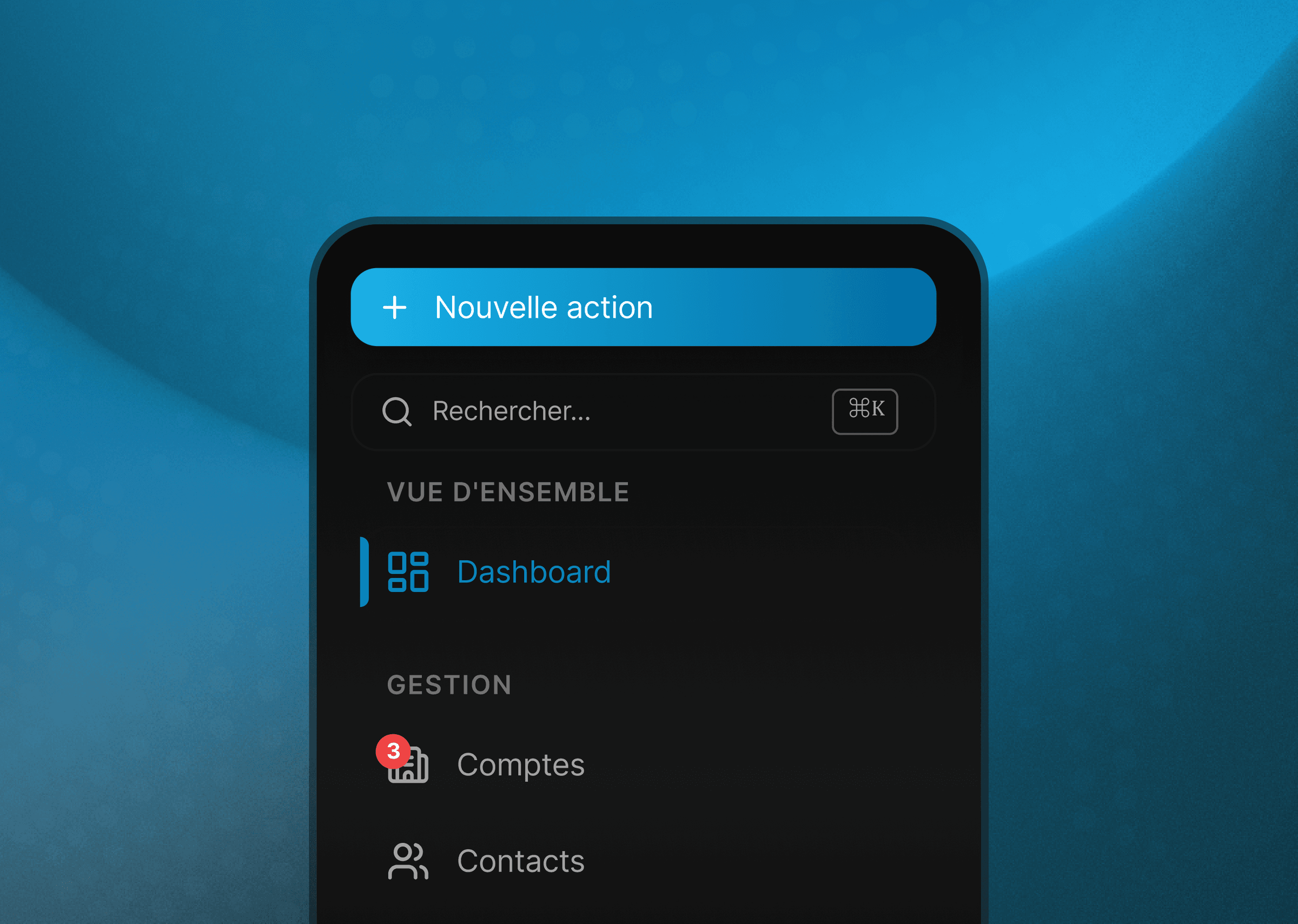 Menu de navigation du CRM Euromedia