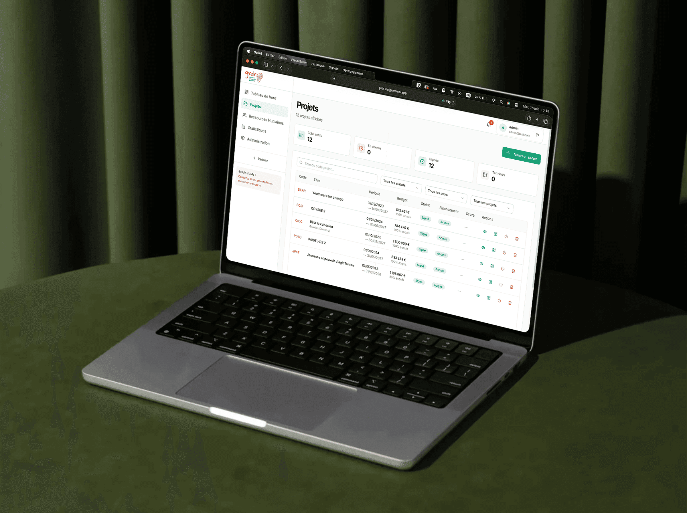 L’outil de gestion sur mesure du GRDR : la liste des projets, leurs budgets et leurs statuts