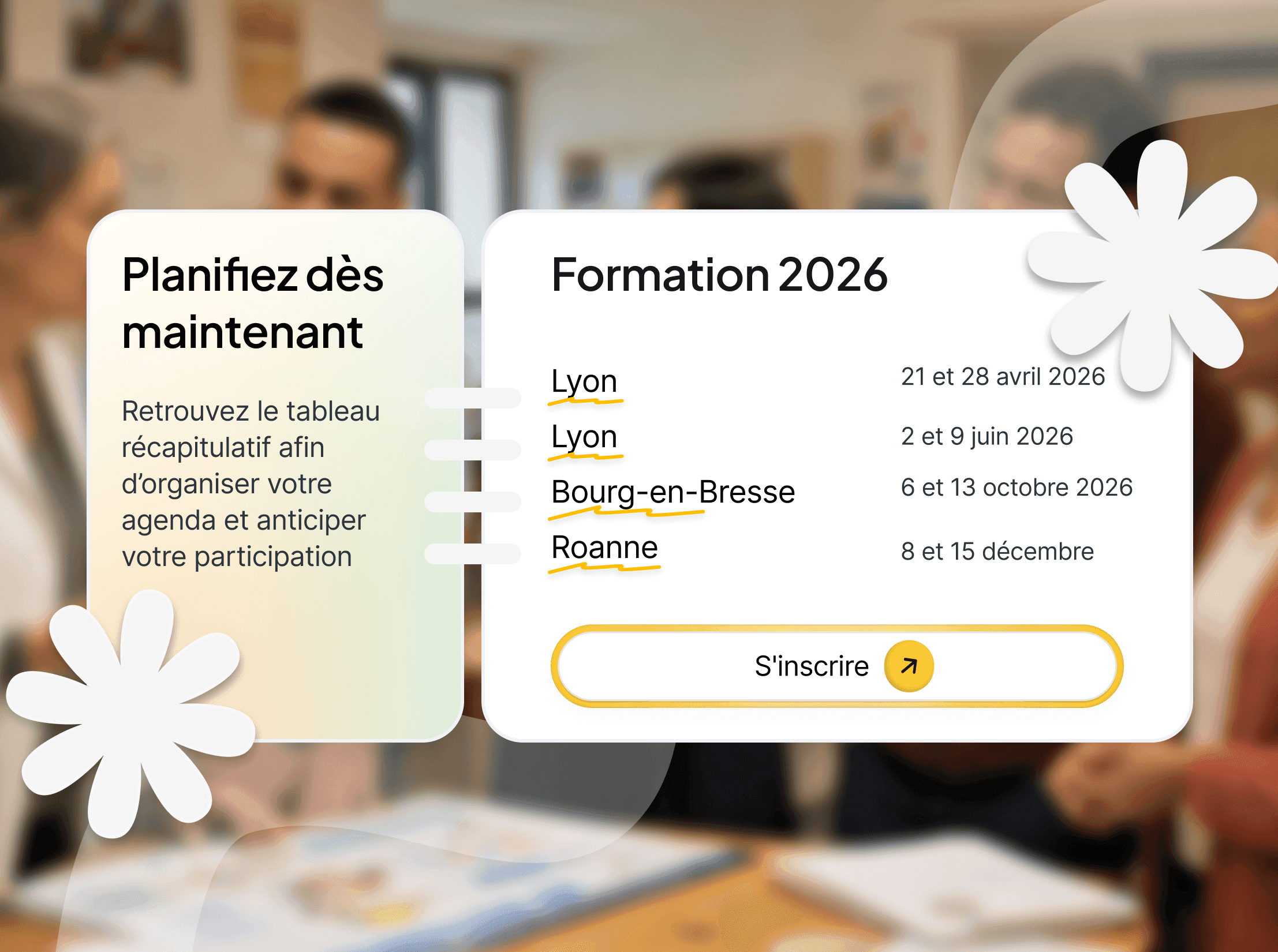 Le calendrier des sessions de formation 2026 du RéPPOP LyRRA, avec le bouton d’inscription